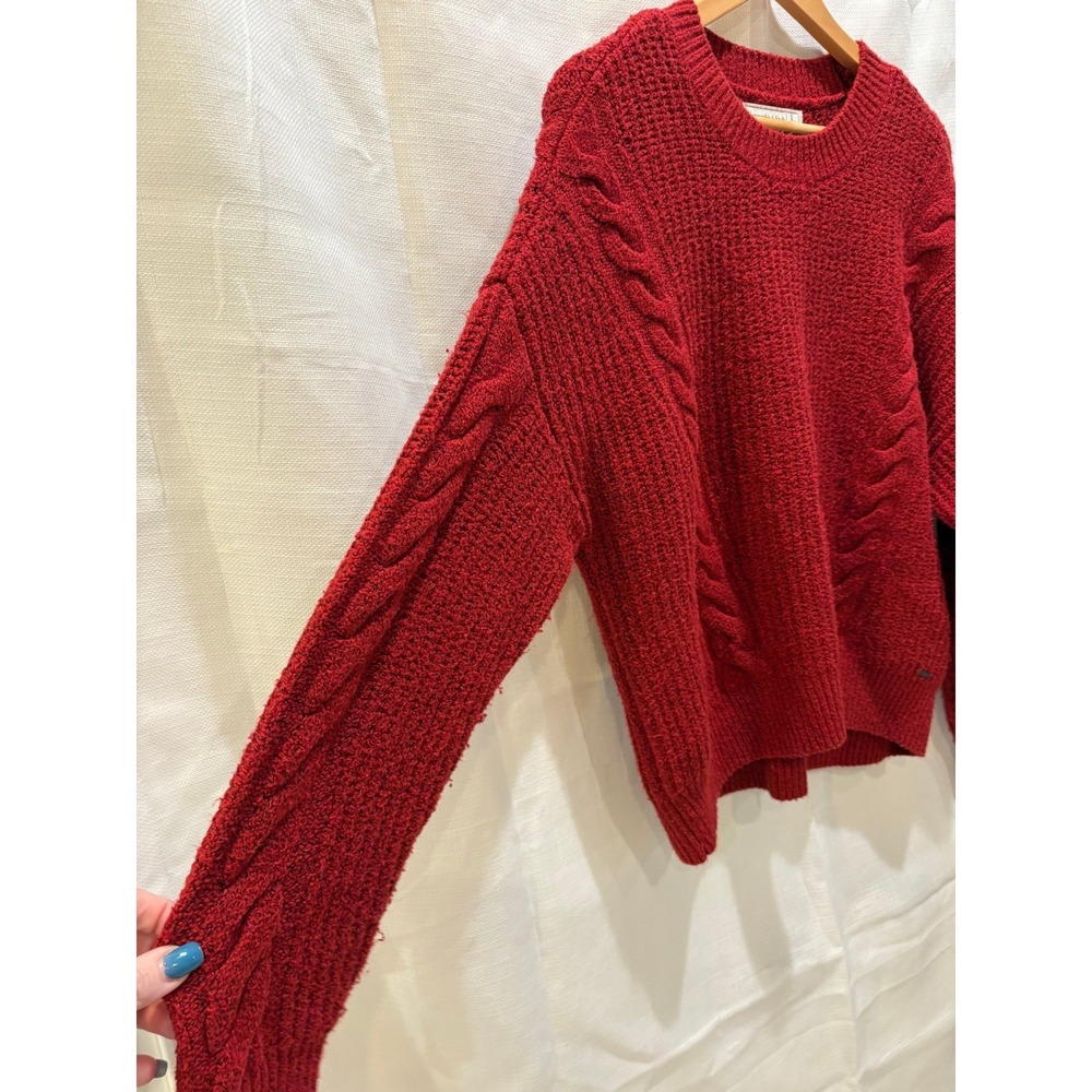 Abercrombie Fitch Red Cable Knit Crewneck Sweater Cozy Casual Women's Large - Picture 3 of 6